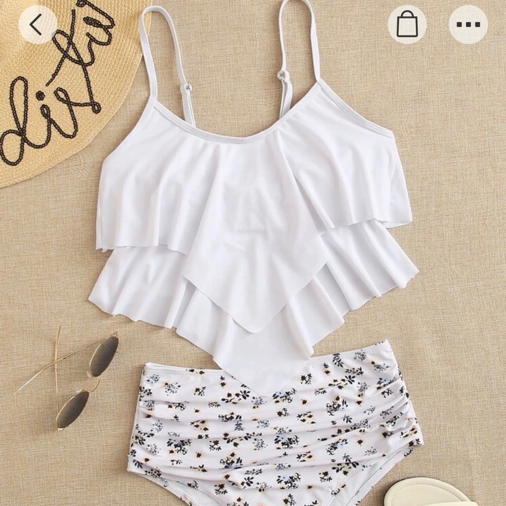 Floral Hanky Hem High Waisted Bikini Swimsuit